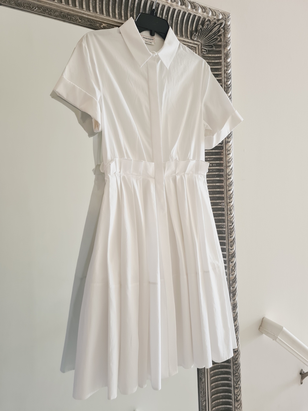 ALEXANDER MCQUEEN Cotton Poplin Short Sleeve Dress White IT 42 US 6 M Org $1,895
